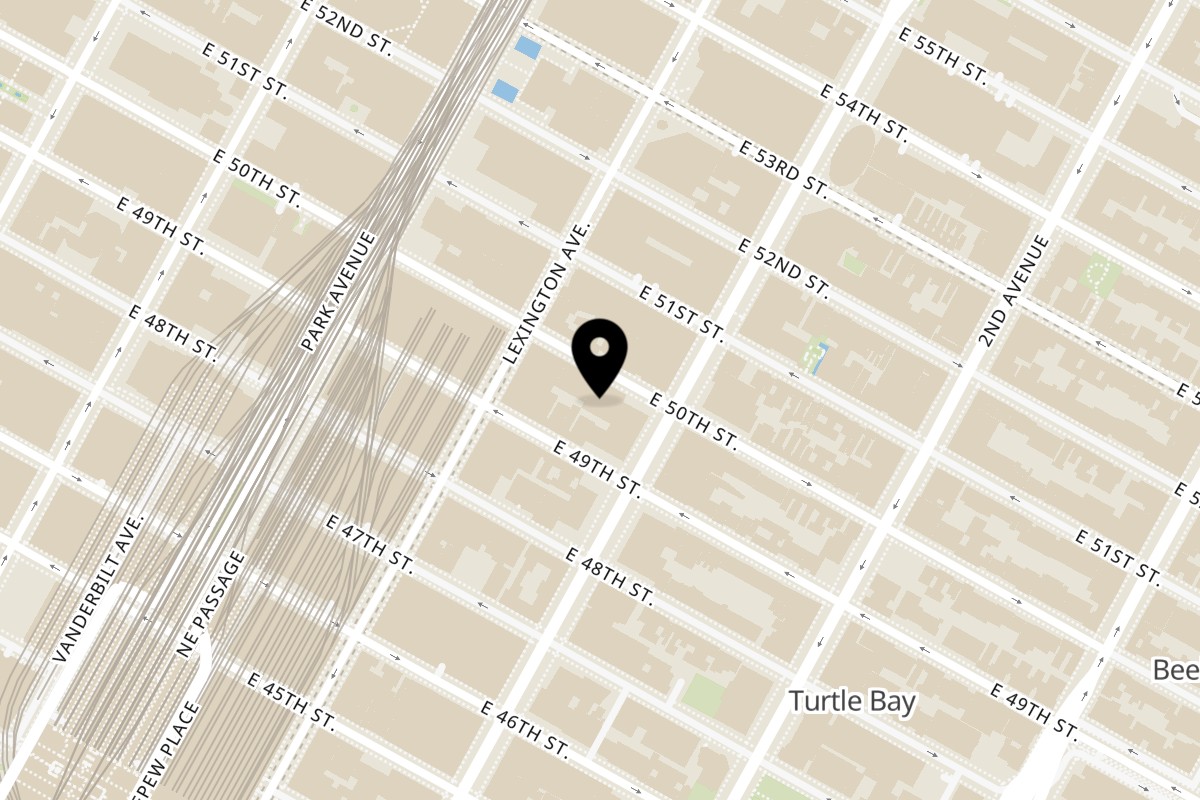 Map showing the location of Spice Symphony New York on 150 East 50th St in New York