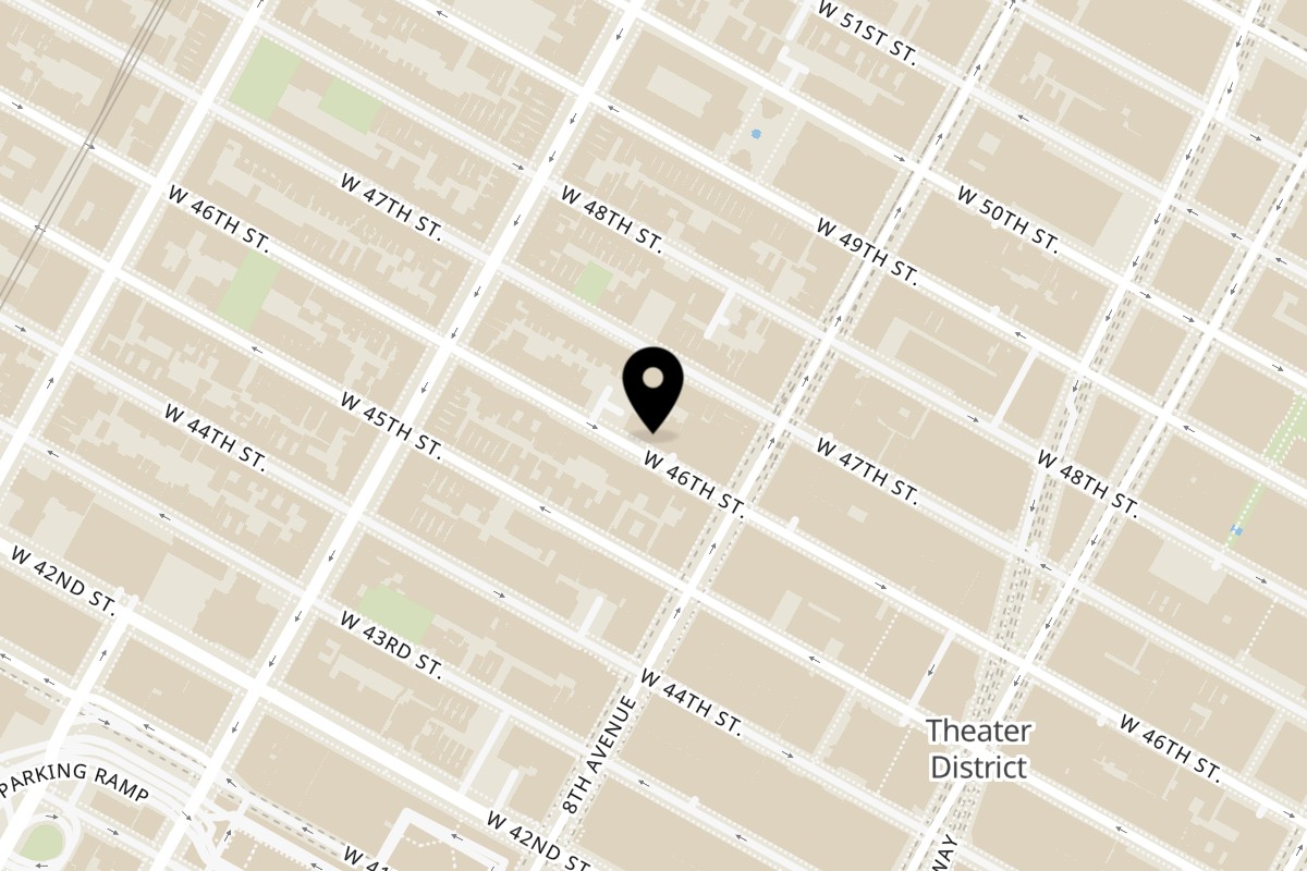 Map showing the location of Spice Symphony Times Square on 317 W 46th St in New York